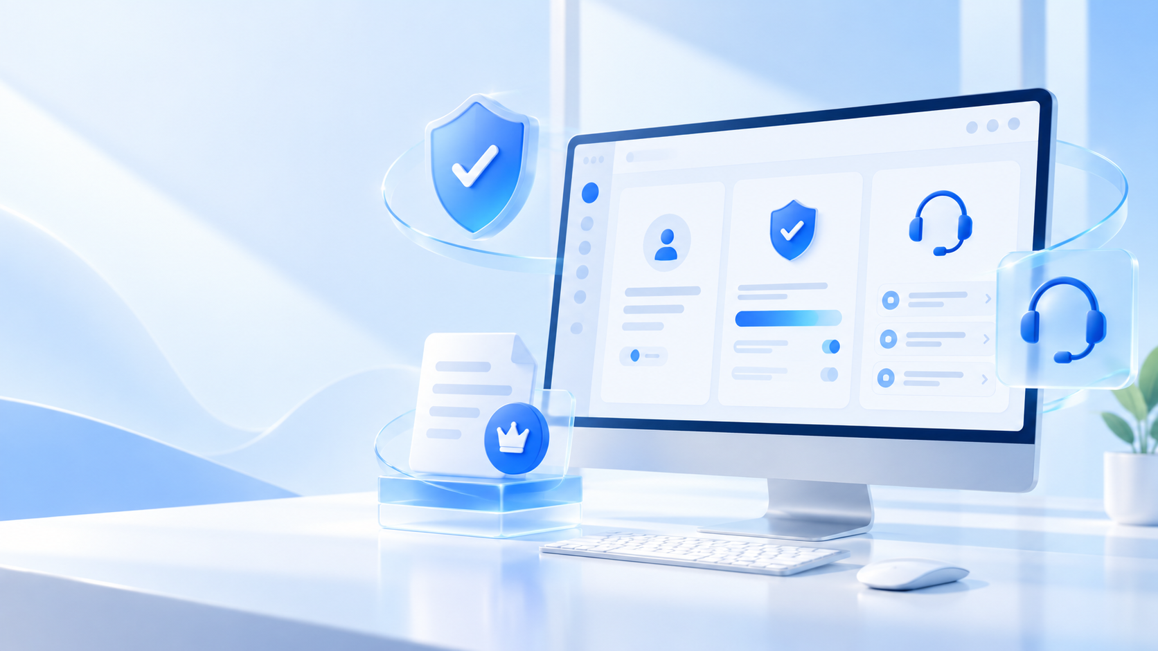 QuickQ续费与订单核对：期限、付款和权益的蓝白色客户端操作示意图